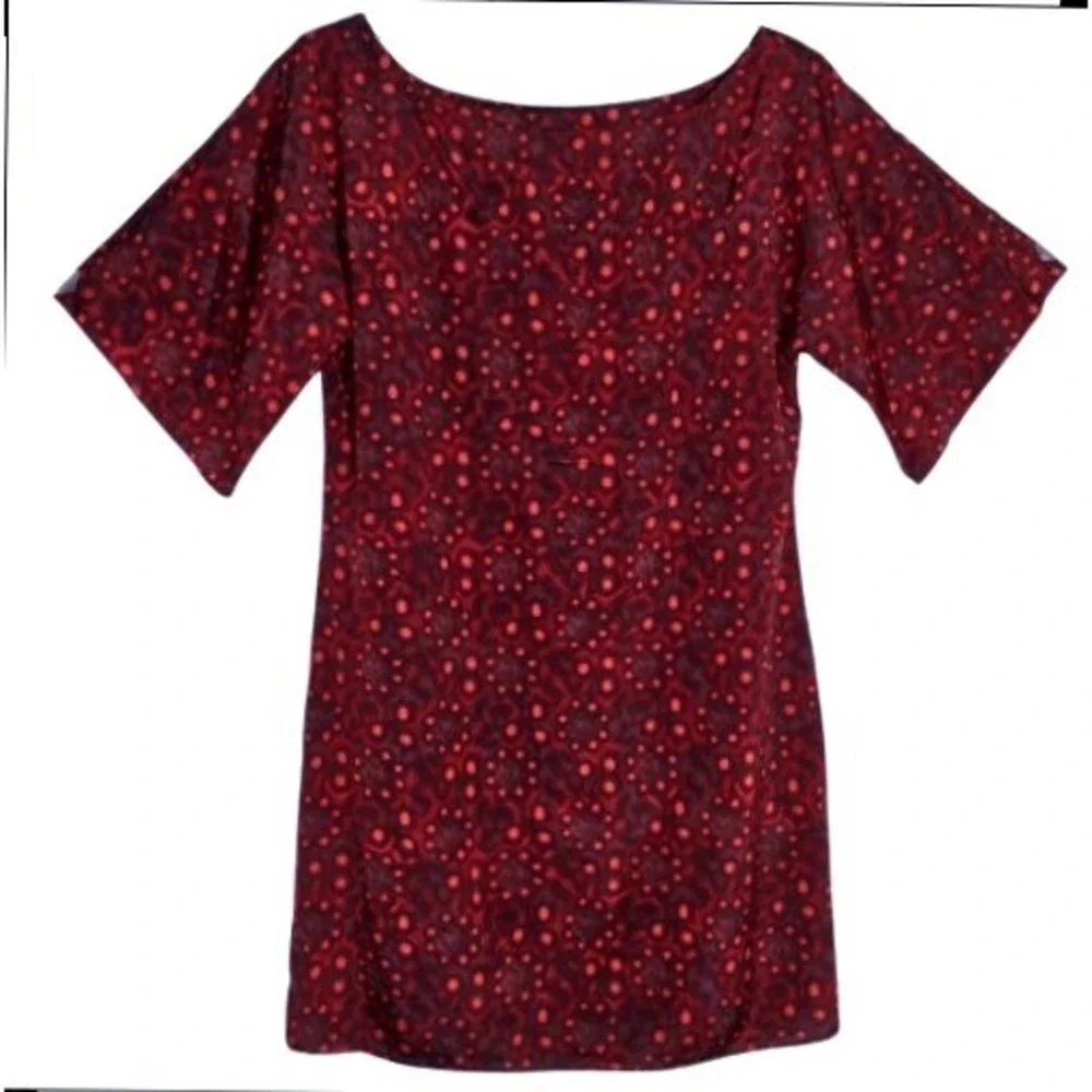 Alice + Olivia Kaleidoscope Silk Boat Shift Mini Dress Womens Burgundy Red EUC